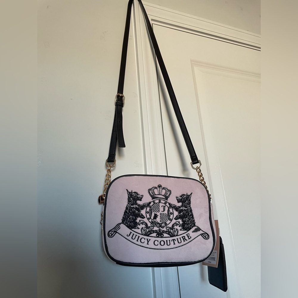 Juicy Couture Classic Scottie Dogs Camera Crossbody Card Pouch Velour Pink NEW